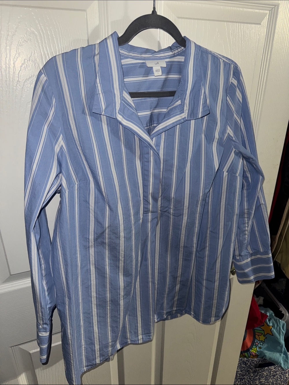 J.JILL biz casual Light Blue & White Striped Button-Up cotton Shirt